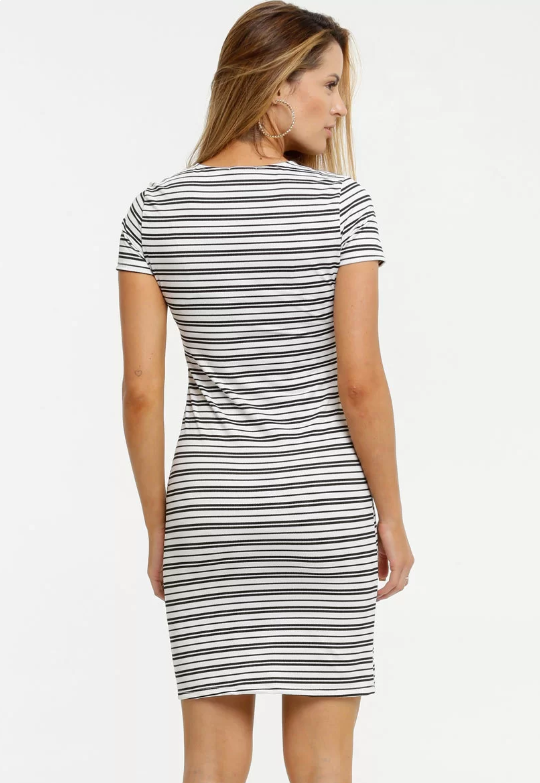 Vestido Feminino Listrado Manga Curta Marisa  Vestido Feminino Listrado Manga Curta Marisa